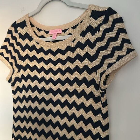 LILLY PULITZER Santana Dress True Navy Metallic Stripe Nautical Size M - Picture 11 of 11